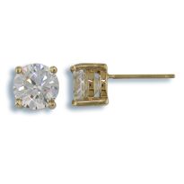 Large Golden Stud Earrings with Round Cut Blue Luster Diamond